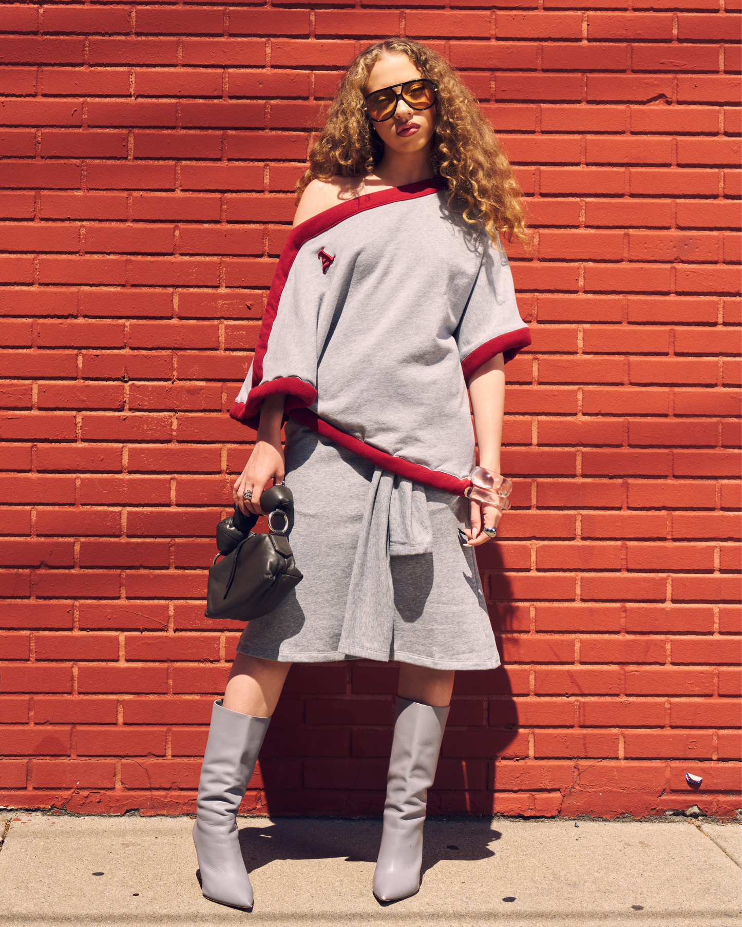 Jolie Varsity Draped Sweatshirt Top Gray