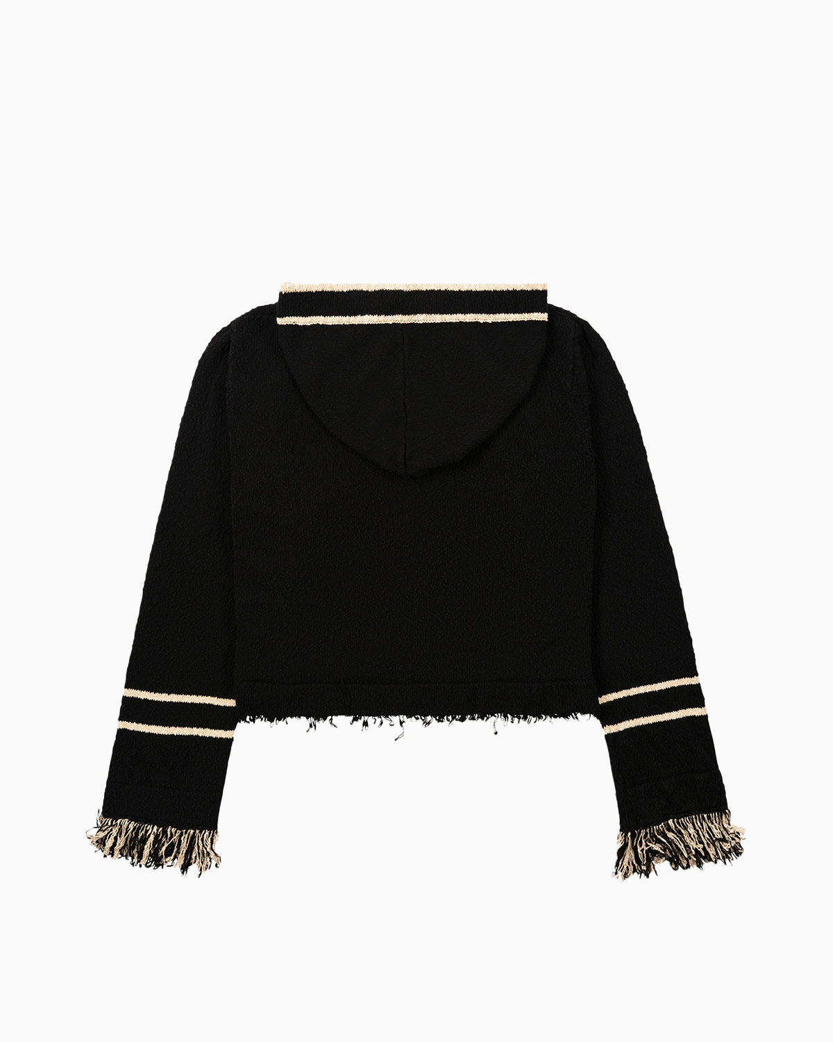 Back View of Andy Fring Knit Hoodie in Black and Oatmeal by Aseye Studio