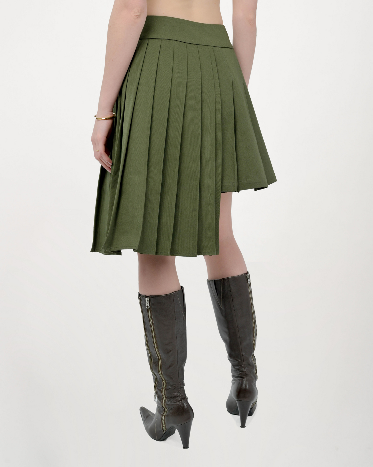 Asha Pleated Layered Skirt by Aseye Studio in Military Olive Green