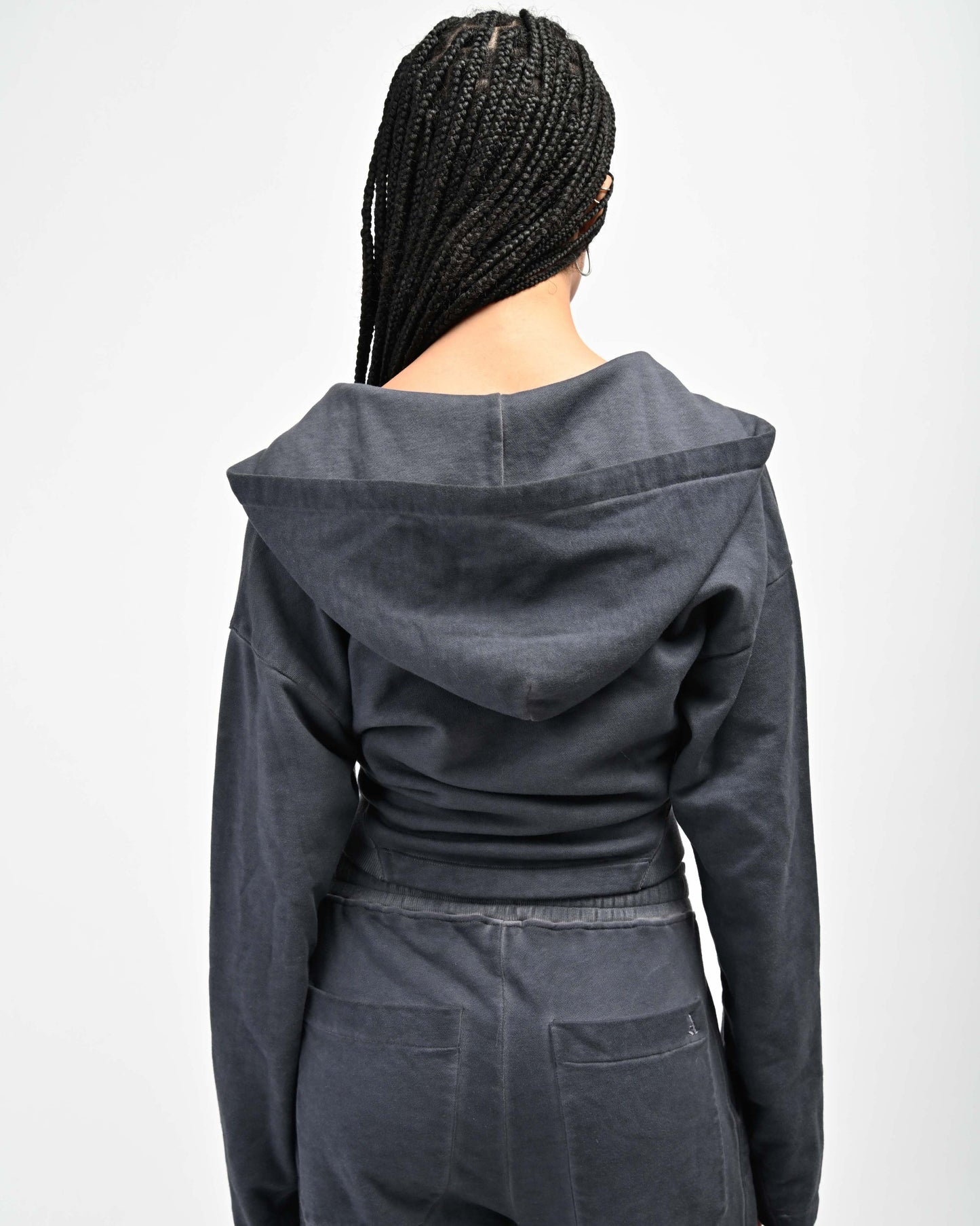 Close Back View of Allora Half-Zip Hoodie by Aseye Studio