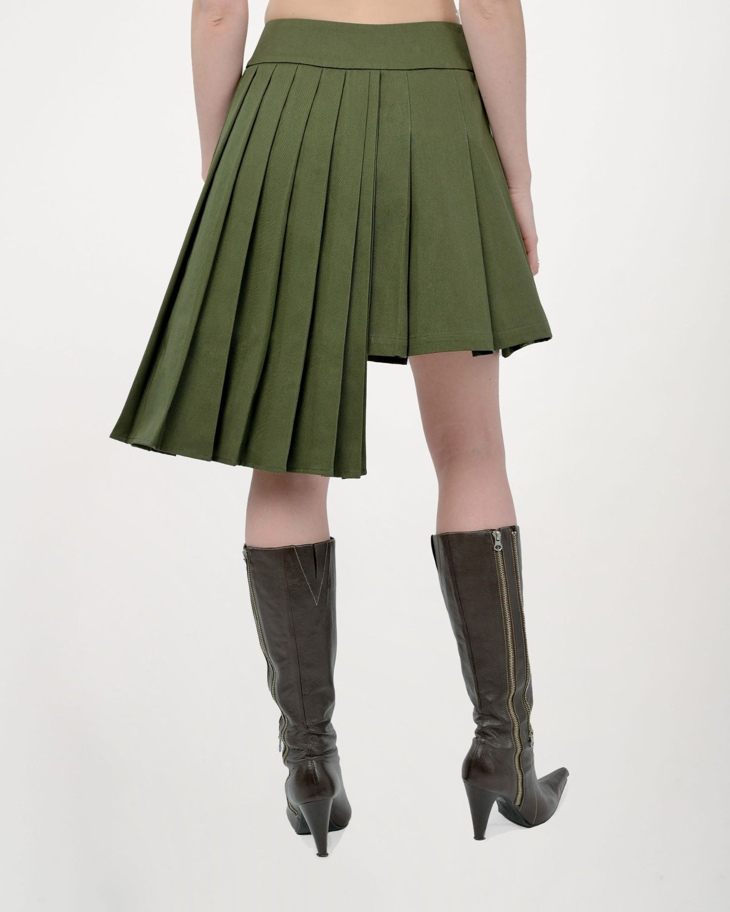 Asha Pleated Layered Skirt by Aseye Studio in Military Olive Green