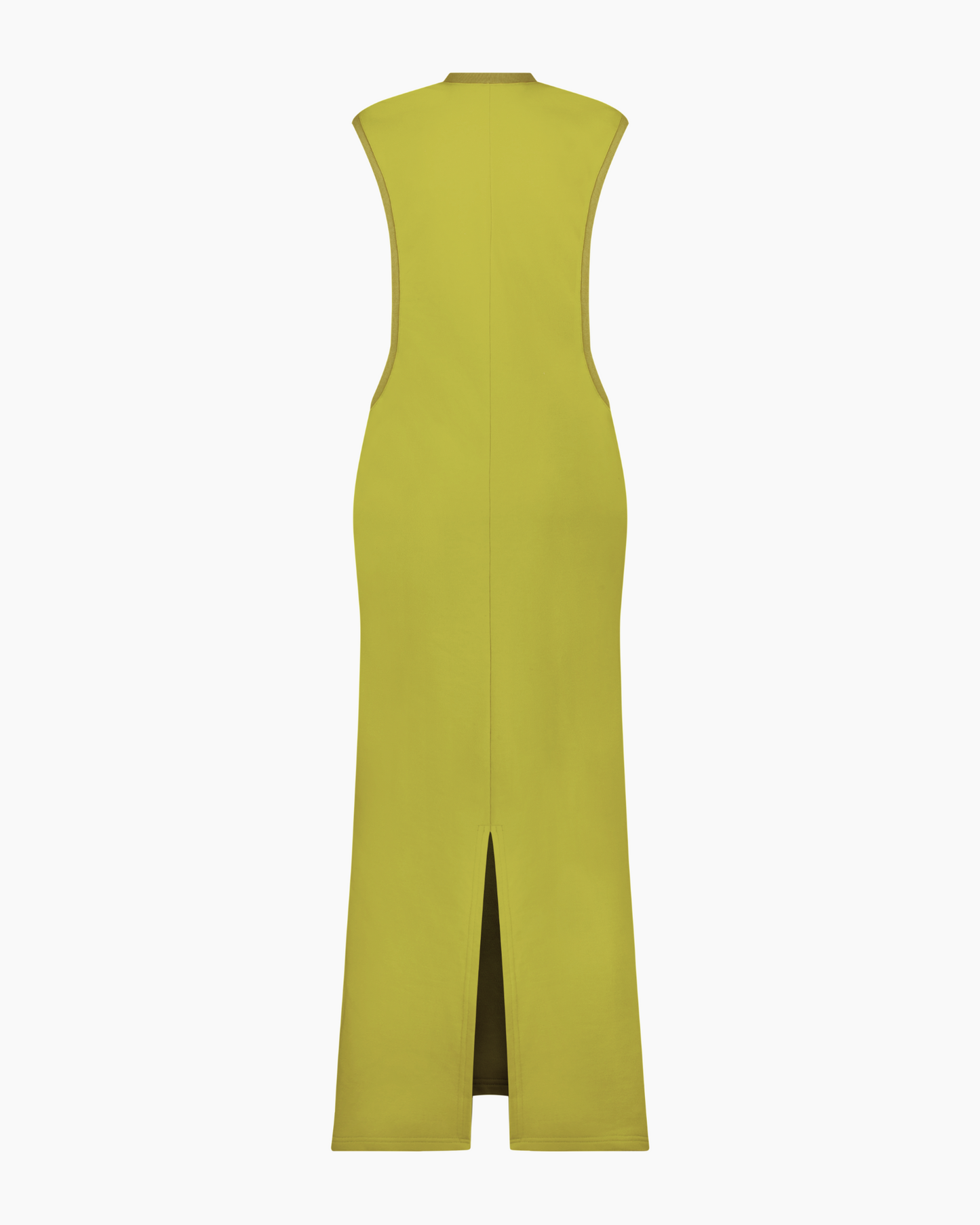 Green sleeveless maxi dress with a slit on a white background. Amerie Maxi Dress by Aseye Studio 