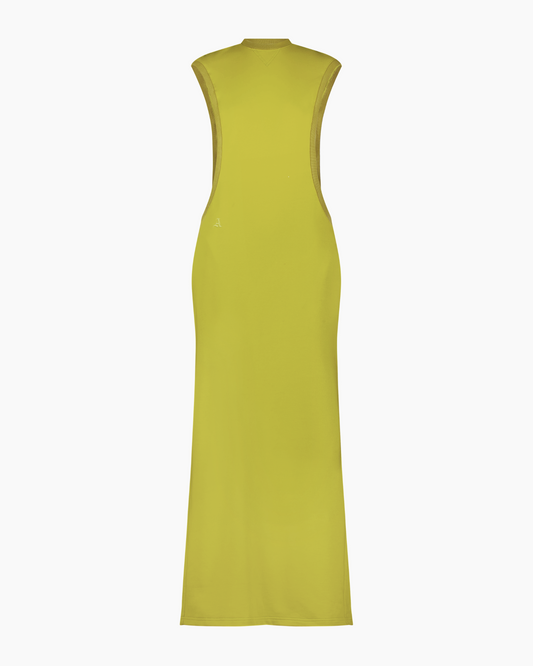 Yellow sleeveless maxi dress on a white background. Amerie Maxi Dress in Green Apple Color by Aseye Studio