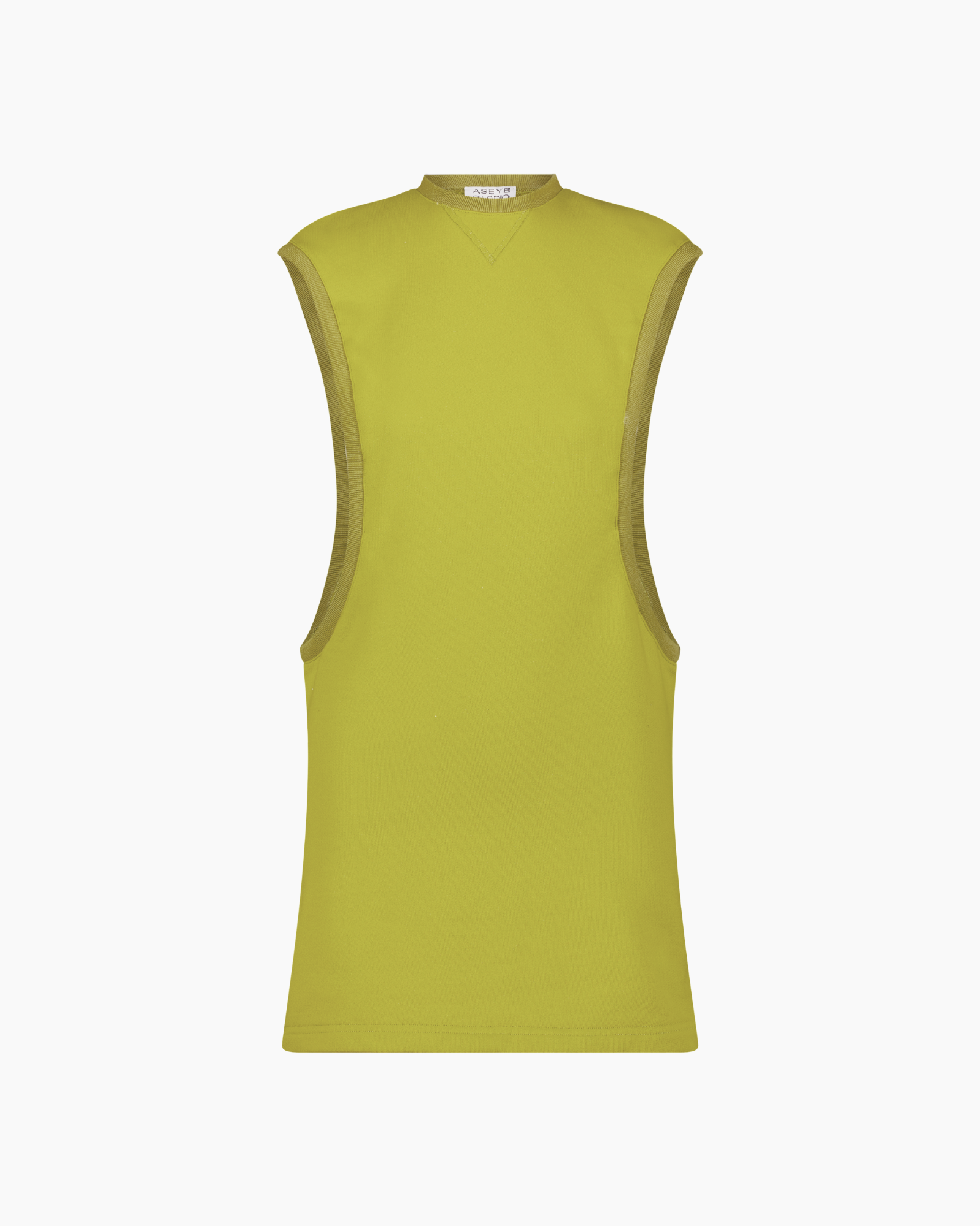 Yellow/Green Apple Sleeveless Cut-Out Dress on a white background by Aseye Studio