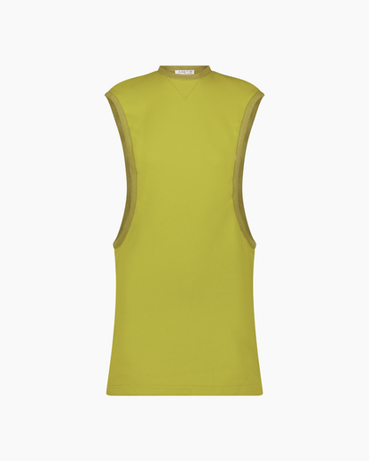 Yellow/Green Apple Sleeveless Cut-Out Dress on a white background by Aseye Studio