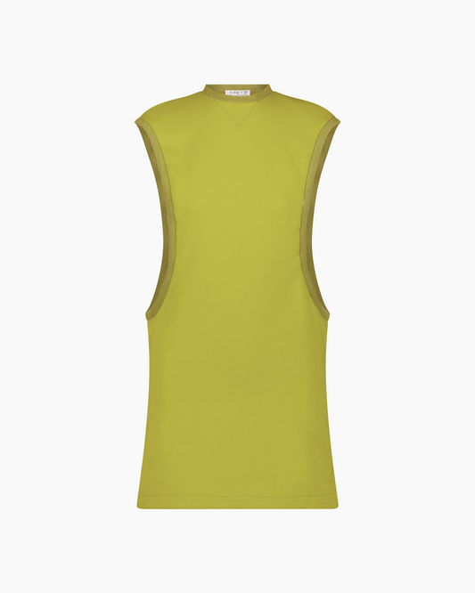 Yellow/Green Apple Sleeveless Cut-Out Dress on a white background by Aseye Studio