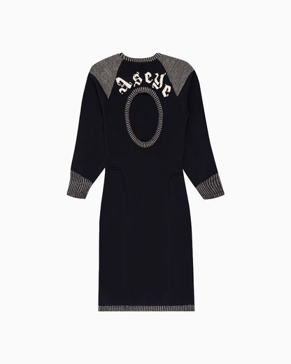 Back View of Lola Open Back Dress in Dark Navy Blue by Aseye Studio