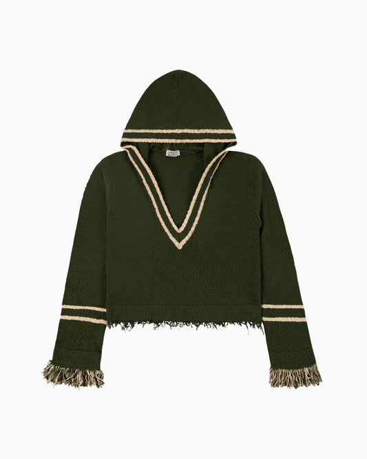 Andy Fringe Knit Hoodie in Miki Green by Aseye Studio
