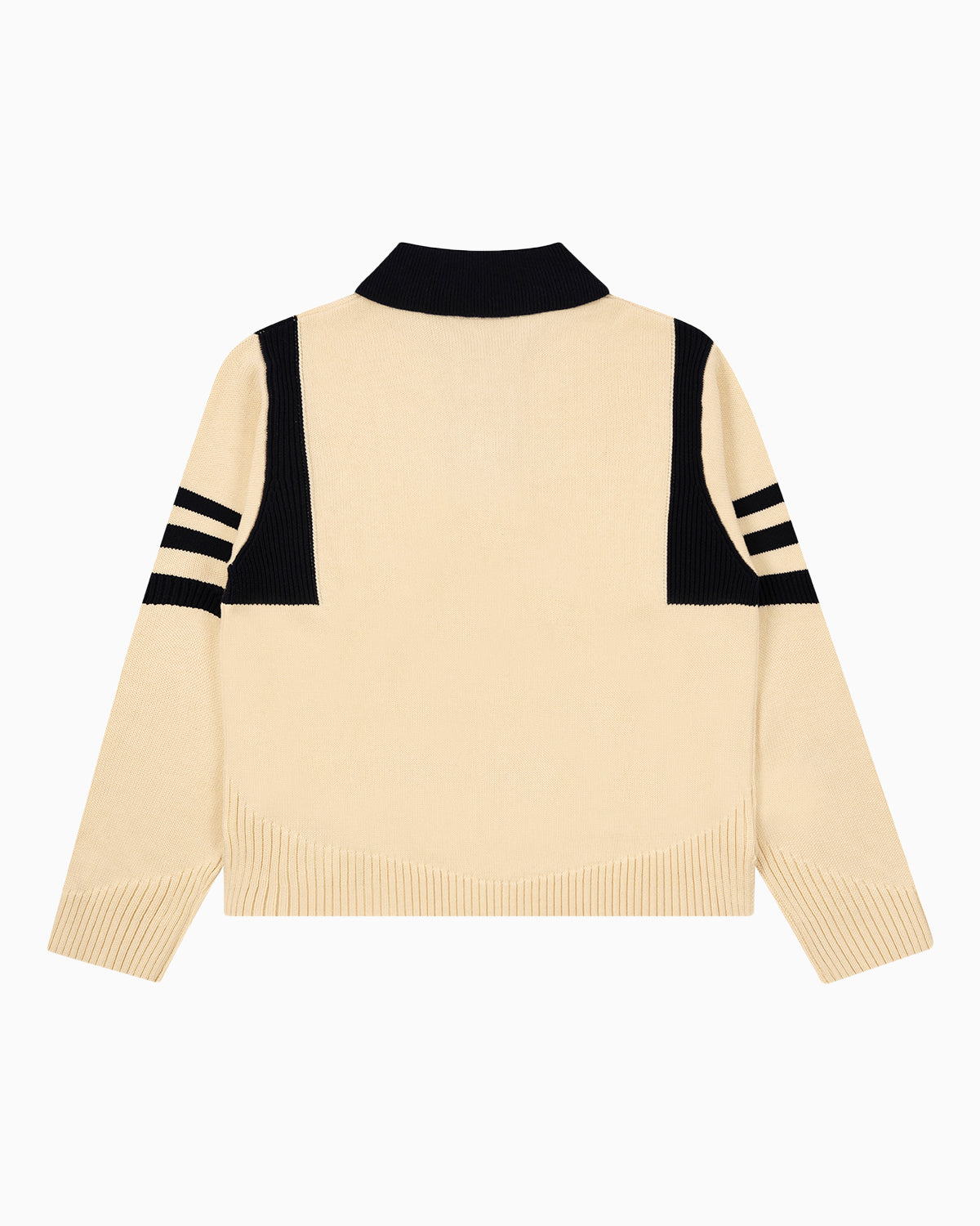 BackView of Kai Rugby Knit Sweater in Cream and Navy Blue by Aseye Studio
