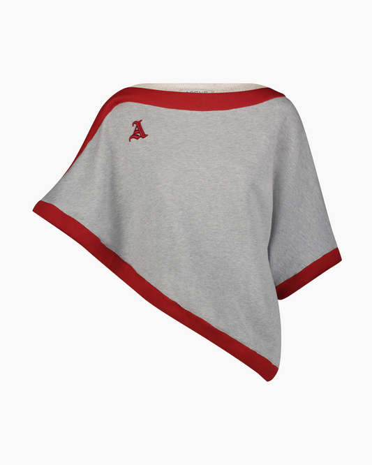 Ecom Front Photo of Jolie Draped Sweatshirt Top in Heather Gray and Deep Red
