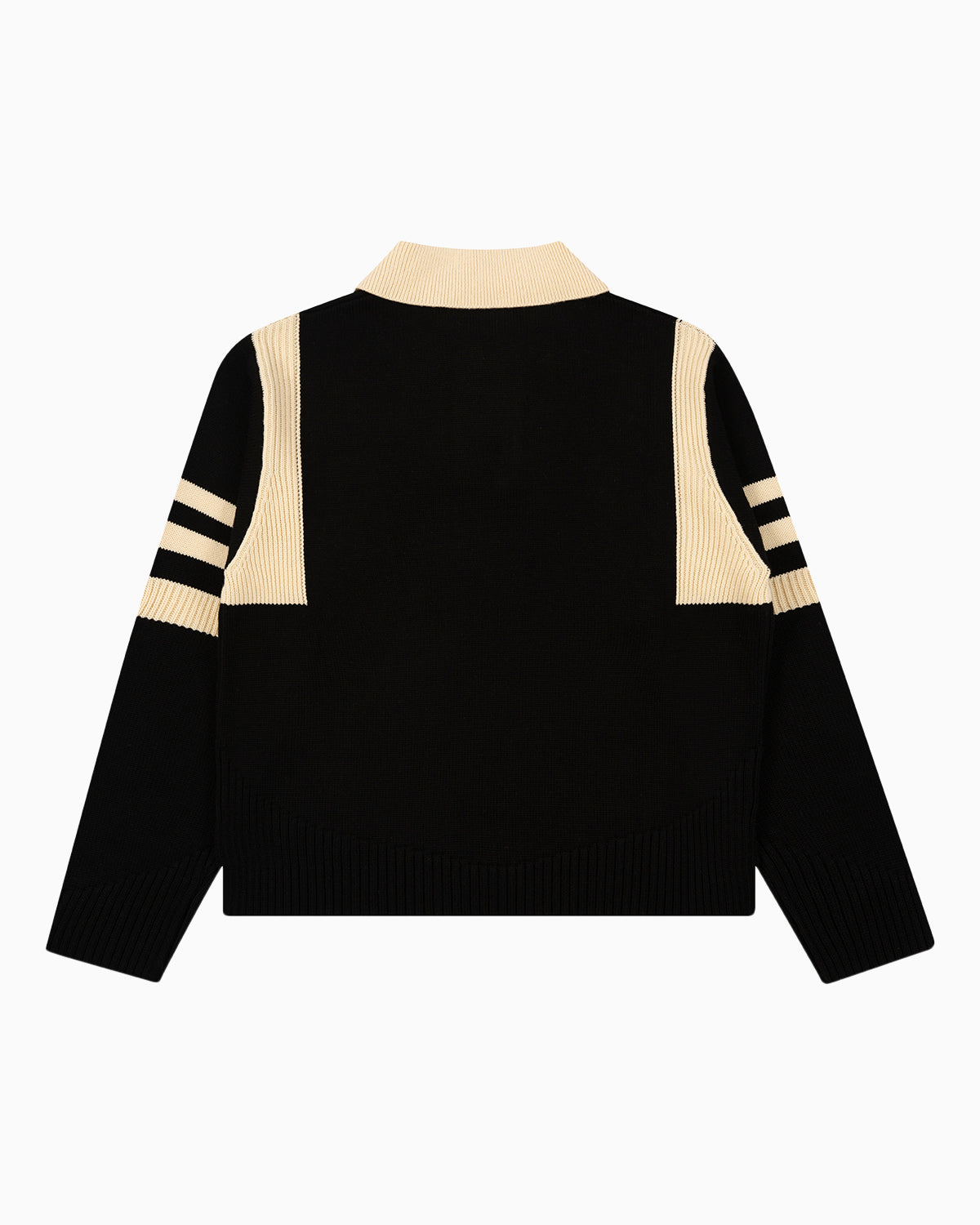 Back View of Kai Rugby Knit Sweater in Black by Aseye Studio 