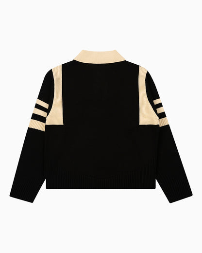 Back View of Kai Rugby Knit Sweater in Black by Aseye Studio 