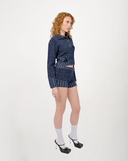 Model is wearing a Zaya Knit Shorts Set by Aseye Studio in size Small