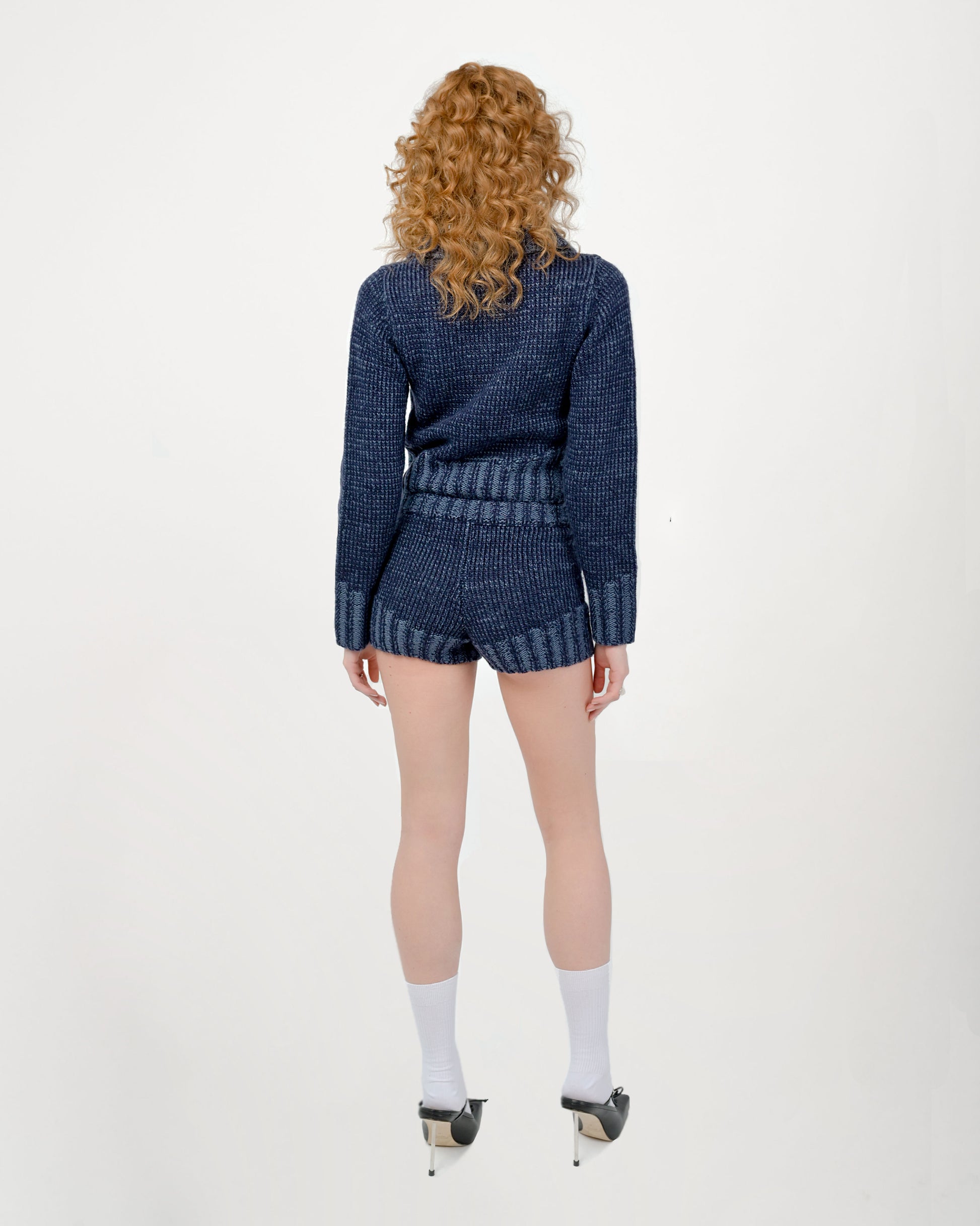 Zaya Knit Shorts Set in Denim Navy Blue by Aseye Studio
