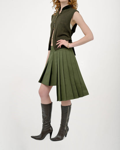 Asha Pleated Layered Skirt by Aseye Studio in Military Green 