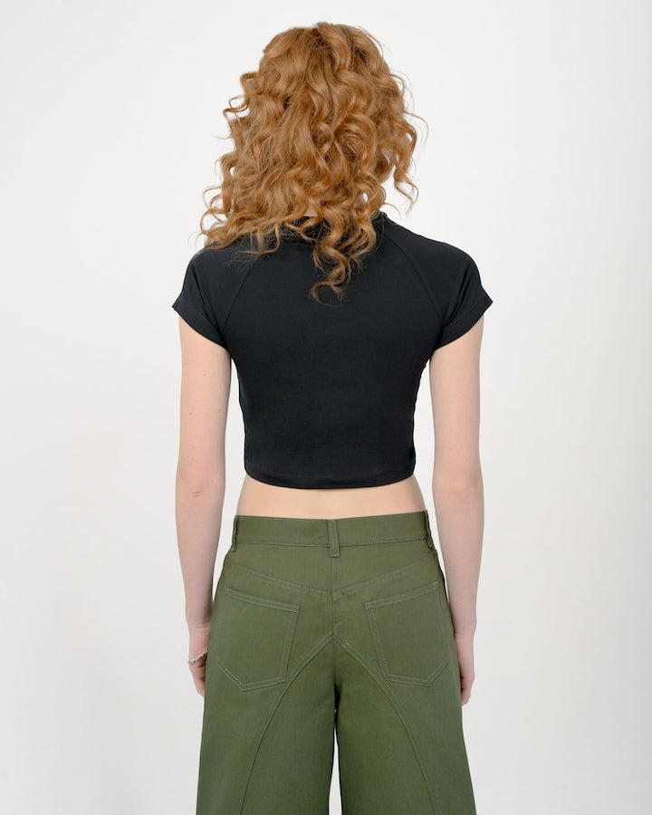 Back of signature in essential black Baby Tee by Aseye Studio