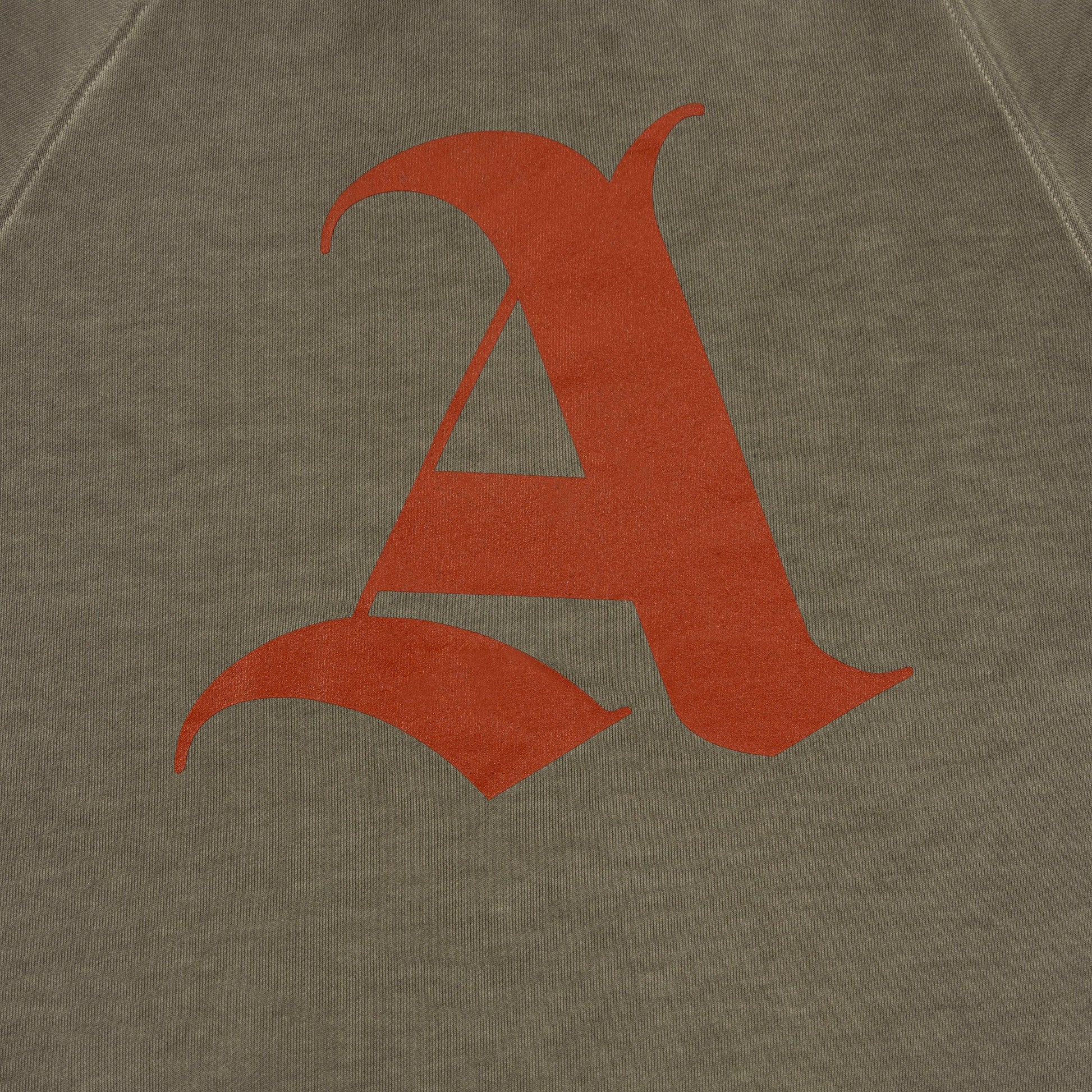 Detail view of Printed Signature 'A' Logo Design on August Pullvoer Sweatshirt by Aseye Studio
