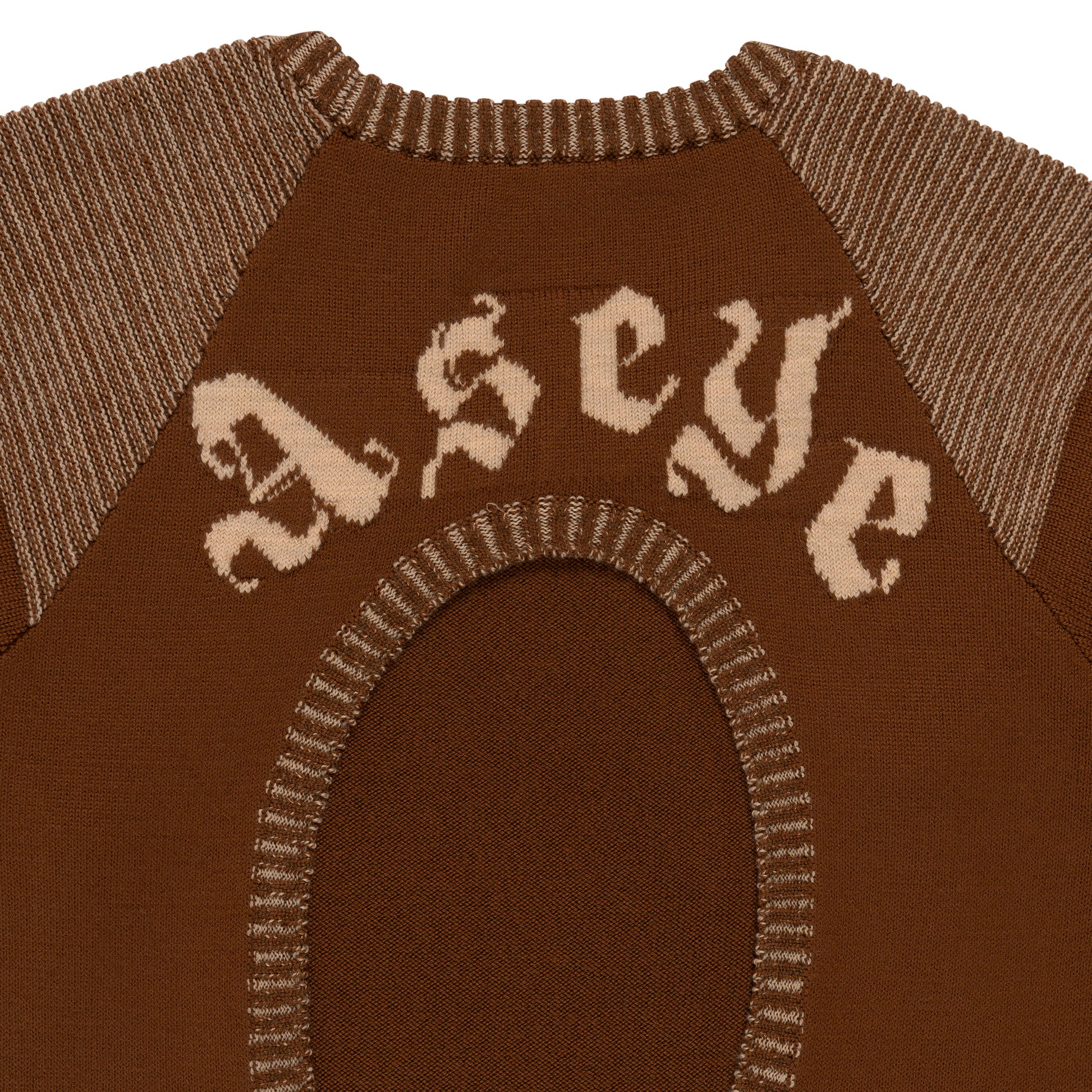 Detail View of Blended Ribbing and Intarsia 'Aseye' on back of Lola Open Back Dress by Aseye Studio