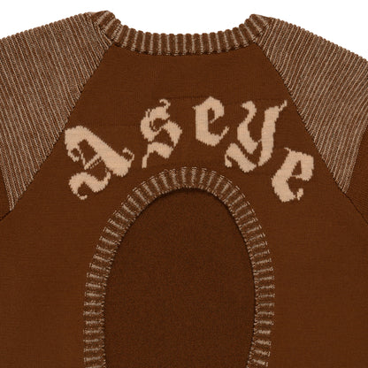 Detail View of Blended Ribbing and Intarsia 'Aseye' on back of Lola Open Back Dress by Aseye Studio