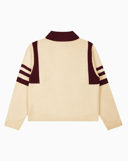 Kai Rugby Knit by Aseye Studio in Cream and Maroon colorway
