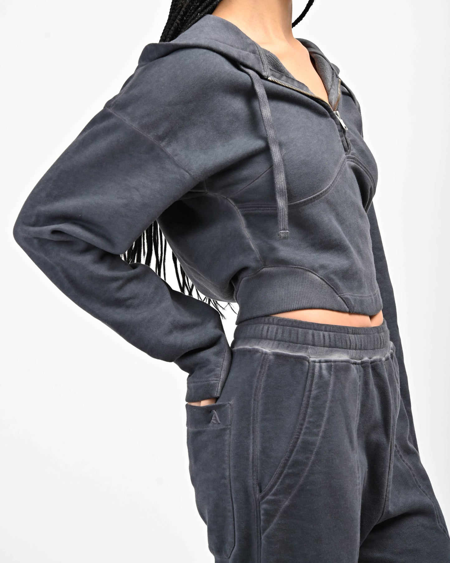 Model is wearing a size Large in our Allora Half-Zip Hoodie by Aseye Studio