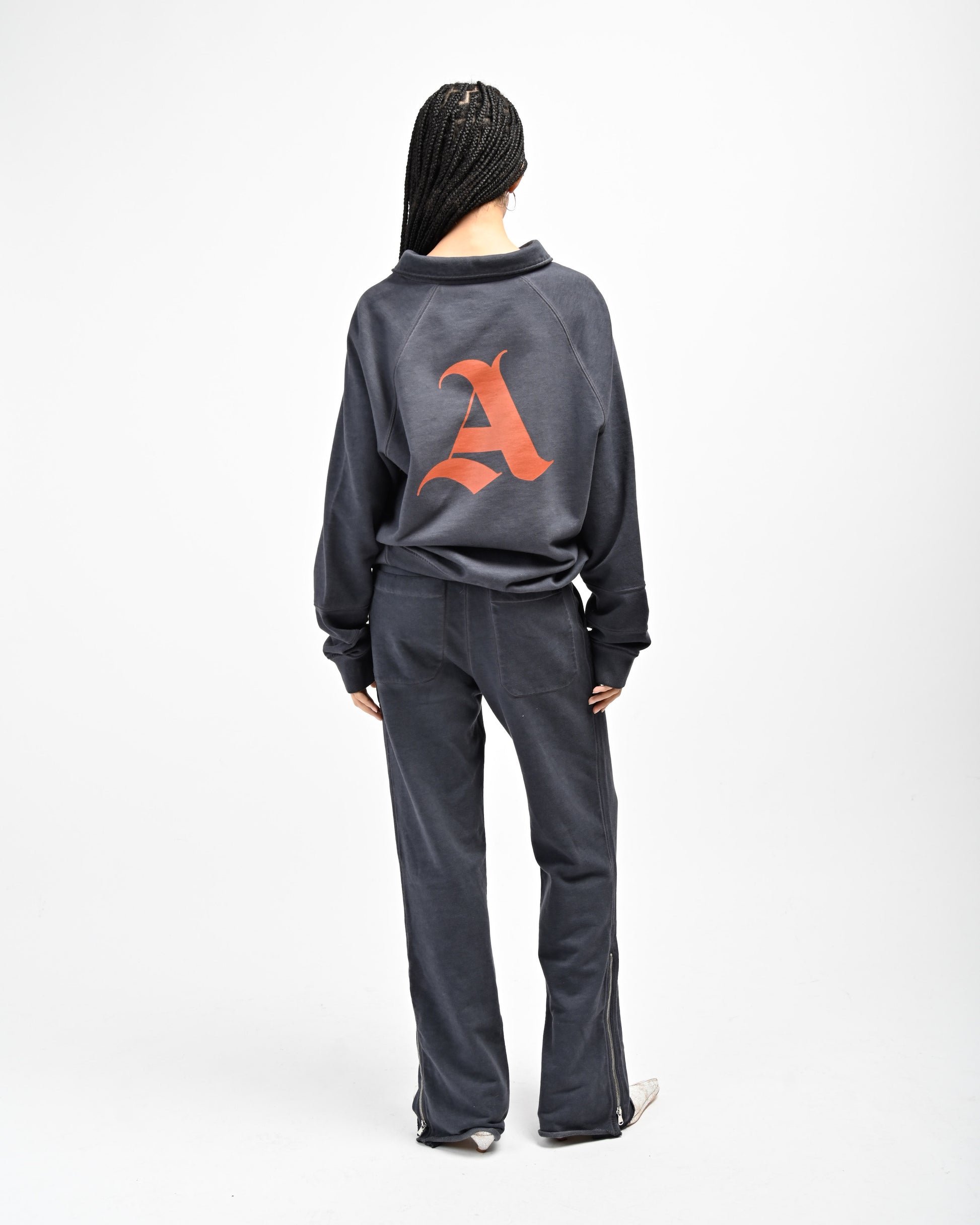 Back View of Allora Track Pants and Rugby Pullover by Aseye Studio