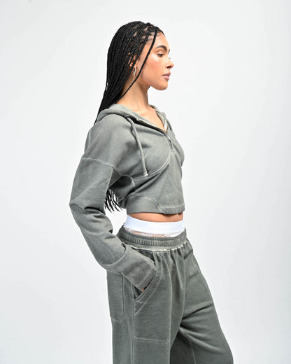 Close View of Allora Half-Zip Hooded Sweatshirt by Aseye Studio