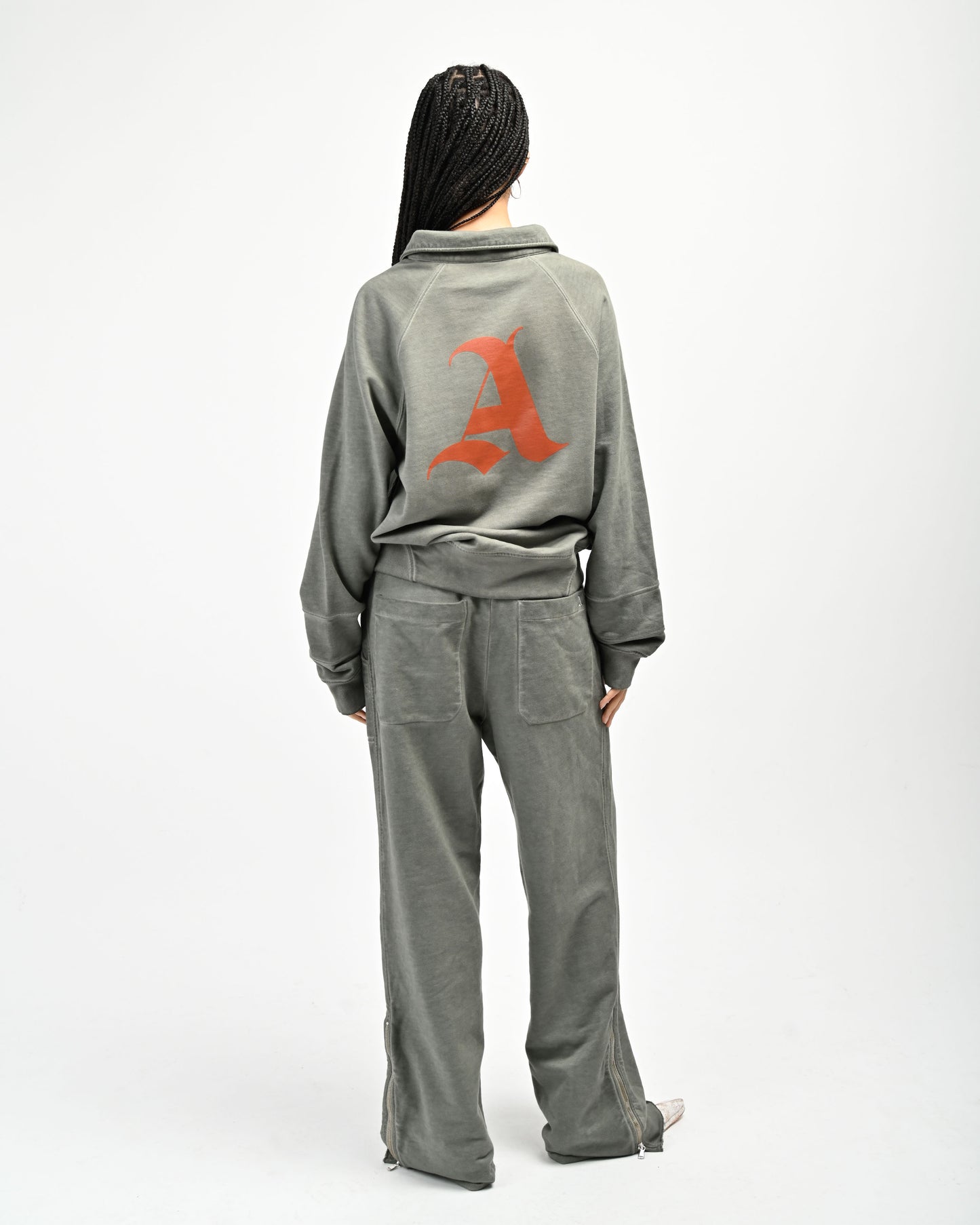 Back View of Allora Track Pants and August Pullover Sweatshirt by Aseye Studio