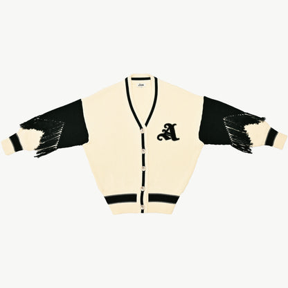 Varsity Cardigan in Cream and Black 