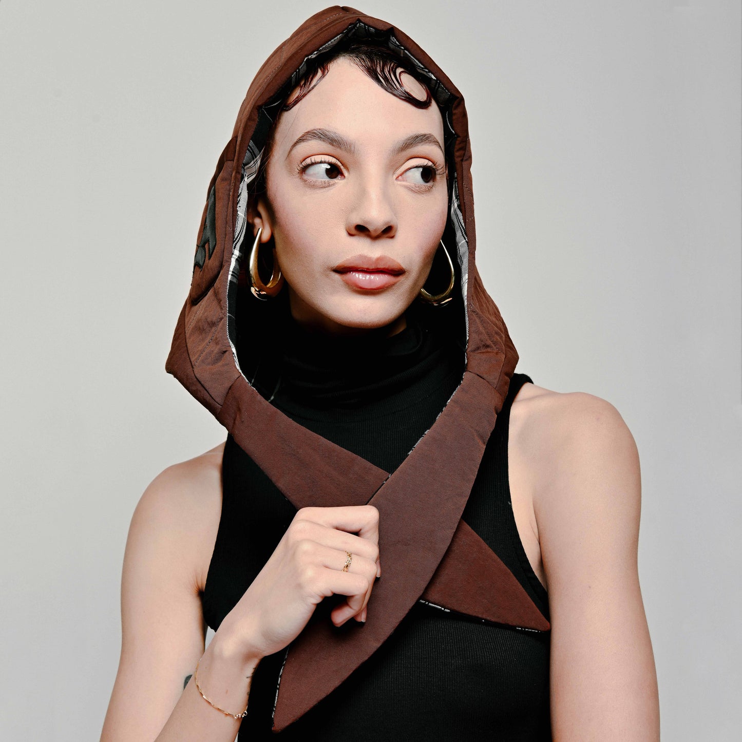 Model wearing Tutu Babushka in Deep Mahogany