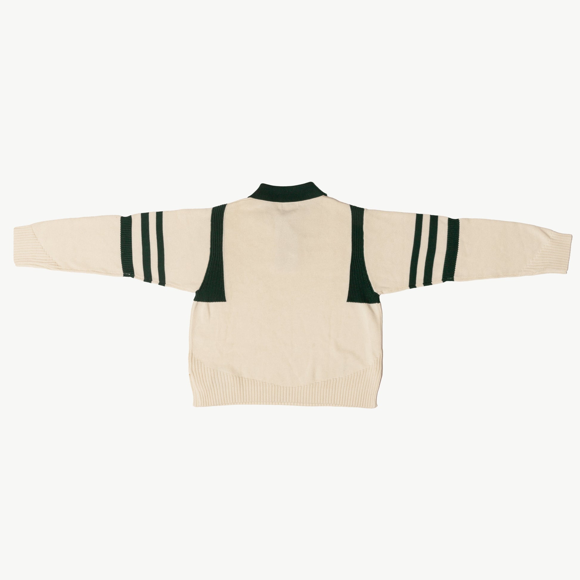 Back Shot of Kai Rugby Knit in Cream and Forest Green