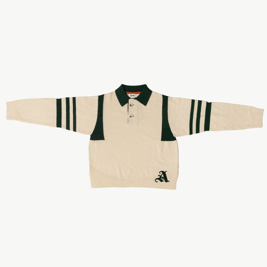 Kai Rugby Sweater by Aseye Studio in Cream and Emerald Green