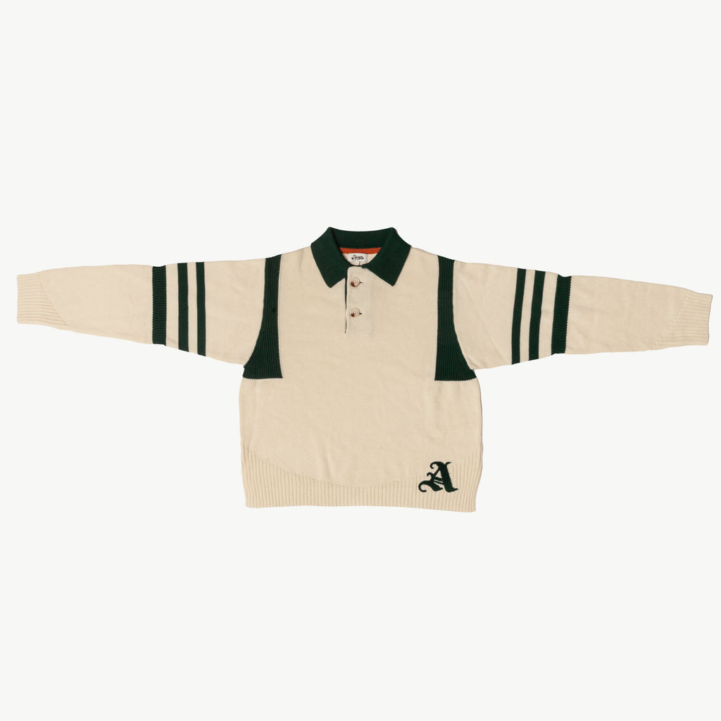 Kai Rugby Sweater by Aseye Studio in Cream and Emerald Green