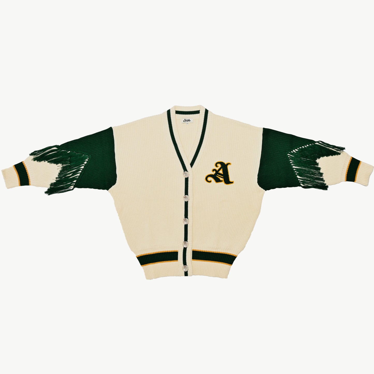 Varsity Cardigan in Cream and Emerald Green by Aseye Studio