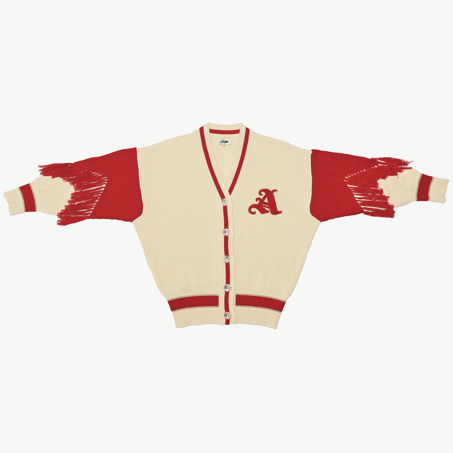 Varsity Cardigan in Cream and Red 