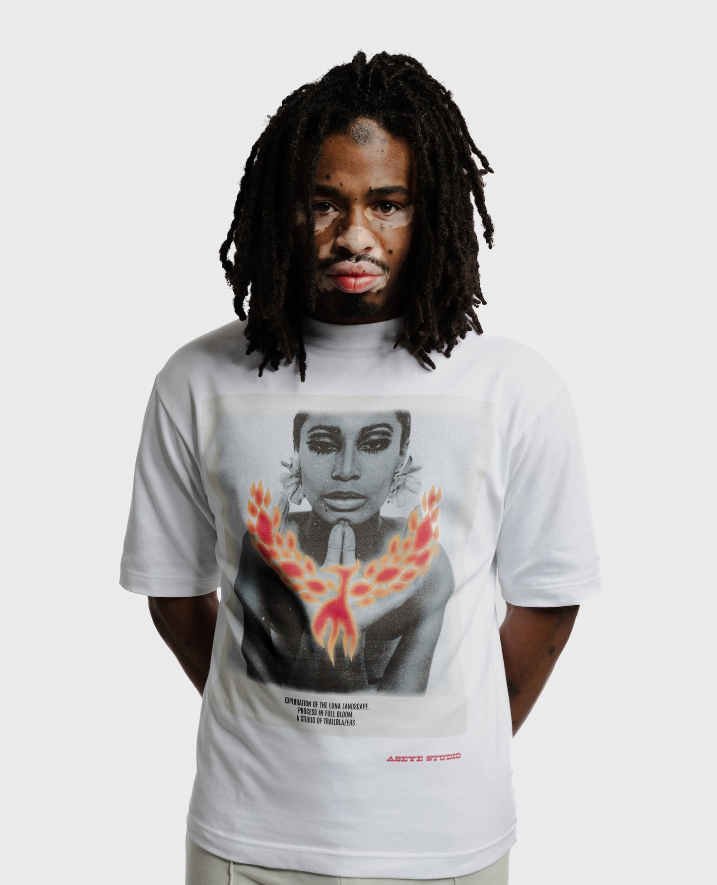 Model is wearing size Medium in Rising Luna Short Sleeve T-shirt