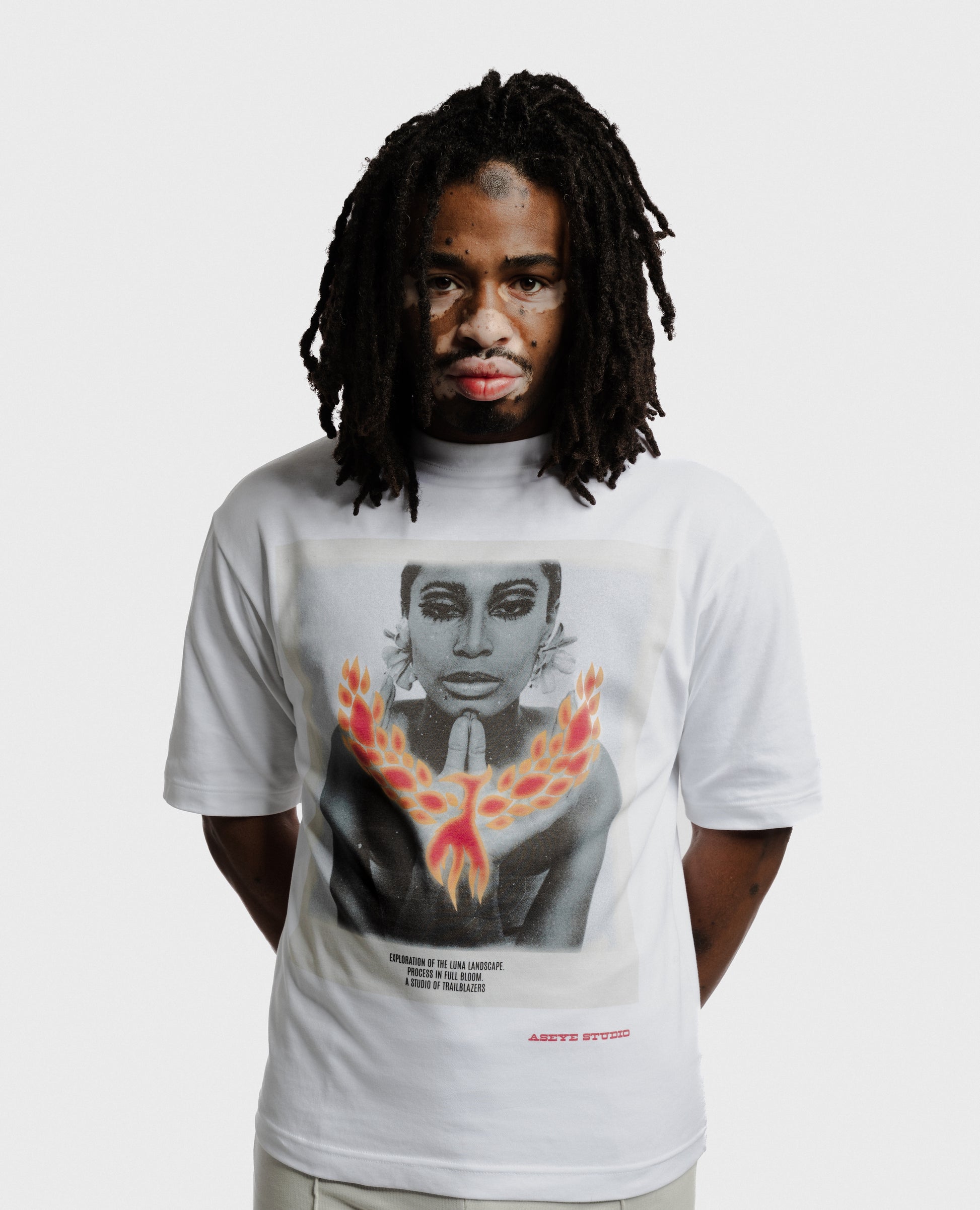 Model is wearing size Medium in Rising Luna Short Sleeve T-shirt